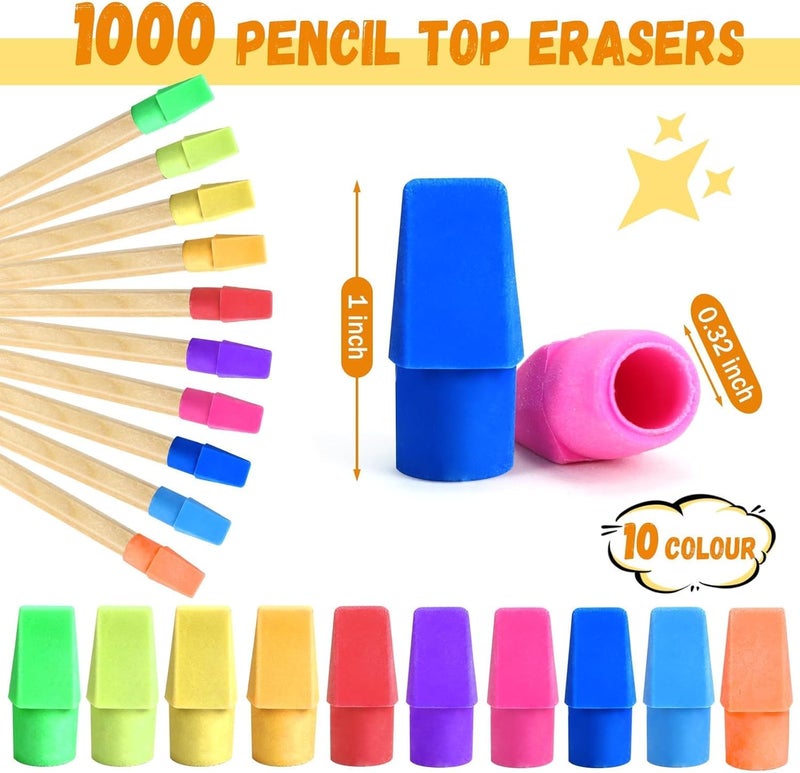 PRALB 1000PCS Pencil Top Eraser Bulk Caps for Pencils,Chisel Shape Erasers Toppers for Party Favors Games Prizes, Pencil Top Erasers Cap for Home School Classroom Office - Image 2